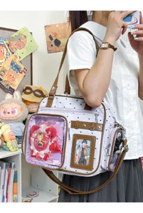 Cute polka dot star ita bag Japanese canvas shoulder bag with double transparent window for anime fans