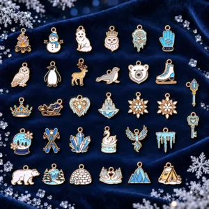 Hiver Flocon de Neige Bonhomme de Neige Ours Polaire Émail Alliage de Zinc Charms DIY Accessoires de Bijoux Pour Bracelet Collier Noël Décor
