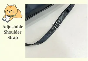 Detailed view of the black adjustable shoulder bag strap with metal buckle and clean design.