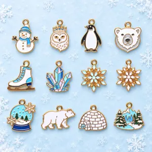 Hiver flocon de neige émail breloques ensemble alliage bricolage bijoux pour bracelet