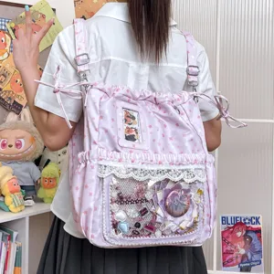 Joli sac à dos ita rose étoile avec fenêtre transparente, style harajuku pour les fans d'anime.