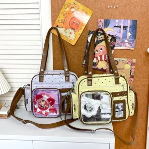 Japanese Polka Dot Transparent Itabag Cute Star Canvas Shoulder Bag Double Layer Clear Window Tote Bag For Women