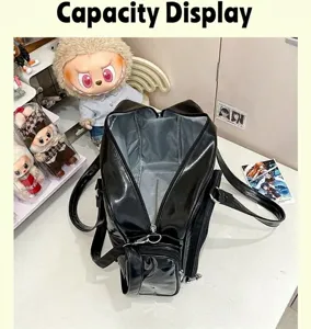 Detailed interior view of black ita bag showing large storage capacity and compartments for daily use.