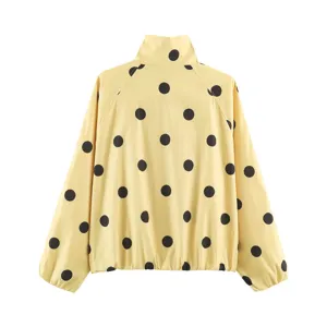 Stylish women polka dot print pilot jacket, casual long sleeve outerwear for autumn fashion.