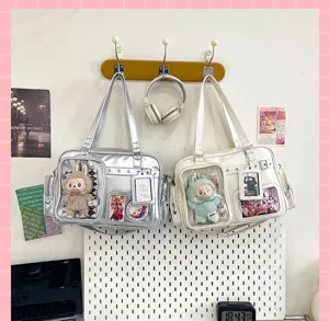 Japanese anime ita bag with clear window, large capacity shoulder crossbody bag for student daily commute.