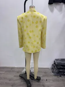 Κίτρινο σακάκι blazer με τύπωμα λουλουδιών για γυναίκες, κομψό casual πανωφόρι μακρυμάνικο.