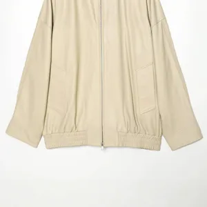 Beige kunstlederen jas vrouwen vintage motorfiets bovenkleding casual stijlvolle rits jas.