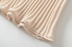 Women casual slim ribbed knit sweater detail view showing soft textured fabric texture.