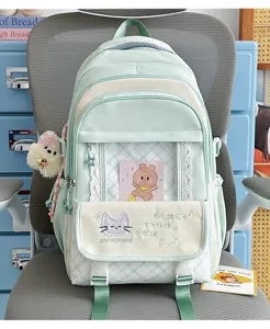 Zaino ita vintage giapponese stile campus con finestra trasparente e ricamo di gatto.