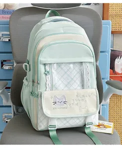 Zaino ita studentesco in stile retrò giapponese con finestra trasparente e ricamo gatto carino.