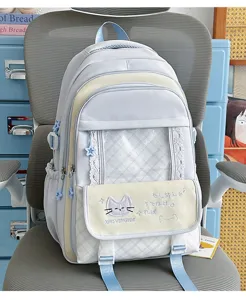 Zaino scolastico JK in stile giapponese con finestra trasparente e bellissimo design blu pastello.