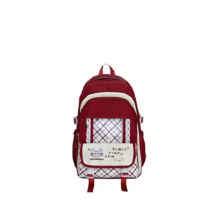 Zaino Scolastico JK Vintage Giapponese Rosso Bianco Quadri Grande Capacità Ita Bag