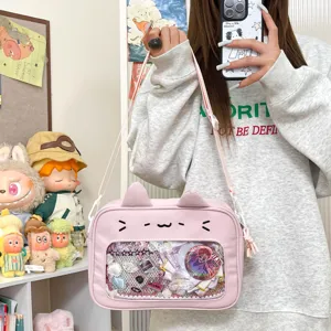 Korean Style Cute Cat Shape Transparent Ita Bag Crossbody Shoulder Bag Student Daily Casual Handbag