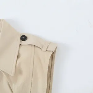 Beige Damen Weste stylische Revers Epaulette ärmellos schick slim modisch Oberbekleidung top