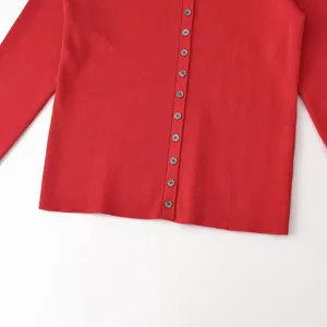 Cardigan de Punto Rojo para Mujer Manga Larga con Botones Casual Suéter Top Chic