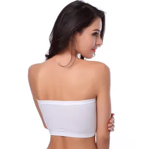 Details of the white seamless bandeau bra, offering comfortable anti-exposure wear.