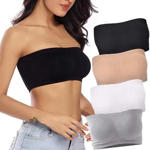 Women's seamless bandeau bra strapless tube top anti-glare stretchy comfort sports underwear