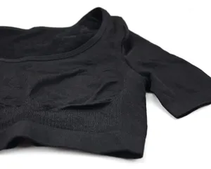 Women seamless short sleeve body shaper sweat proof underarm shapewear top black detail view