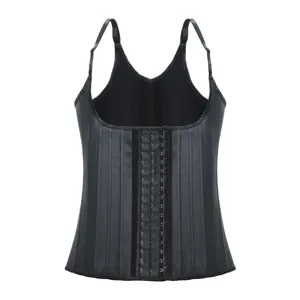 Gilet corset de sport en latex noir 25 os en acier ceinture minceur vue détaillée.