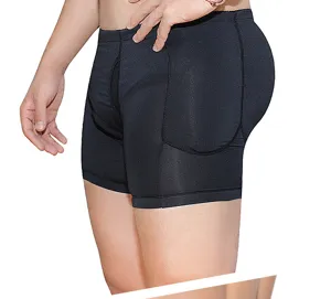 Detail view of men padded enhancement boxer briefs, breathable shapewear for butt lifting.