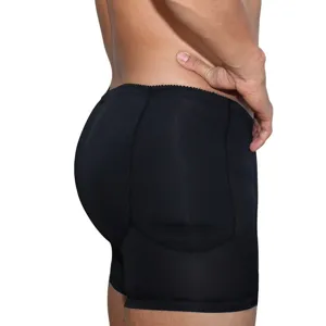 Men padded shapewear boxer briefs breathable hip enhancer underwear black comfortable