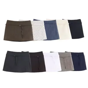 Gonna da Donna a Vita Alta Con Cintura Aderente Mini Plaid Pois Righe Patchwork Gonna-pantalone Casual Streetwear