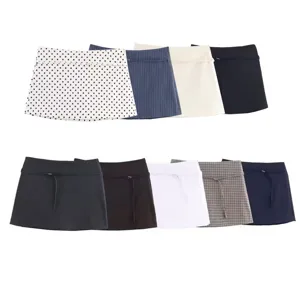 Mini gonna pantalone vita alta lacci multicolore quadri pois moda donna casual top