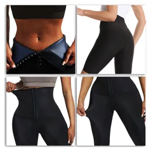High waist fitness sweat shaping pants with hook closure for tummy control and workout use.