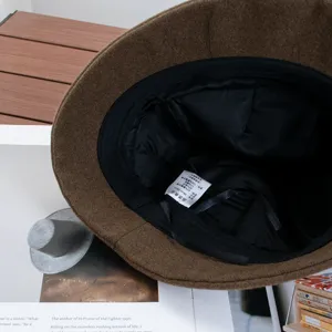 Brown wool bucket hat for women, short brim retro winter basin hat, vintage literary style.