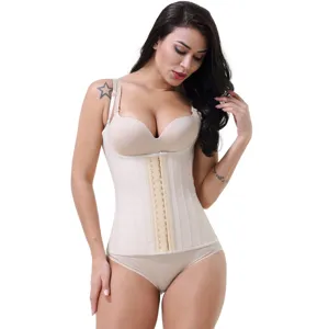 Corset minceur latex femme 25 desosses en acier gaine amincissante beige haut style.