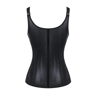 Gilet corset minceur en latex noir 25 os en acier pour le sport et fitness femme