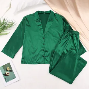 Ensemble pyjama satiné pour femme haut manches longues et pantalon de nuit vêtements