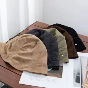 Vintage Pleated Suede Bucket Hat Women Spring Autumn Versatile Face Small Basin Cap Style