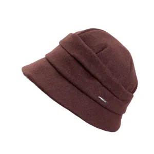 Retro brown wool bucket hat for women, autumn winter pleated short brim cloche hat