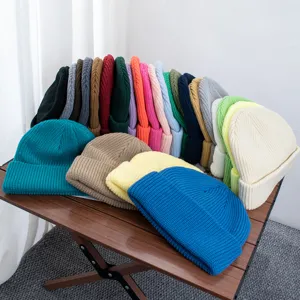 Solid Color Ribbed Knit Beanie Hat For Men Women Soft Acrylic Winter Warm Cuffed Skull Cap Daily Outdoor Windproof Cold Weather Accessories