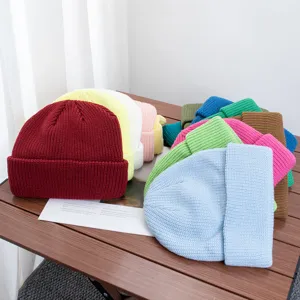 Solid color knitted beanie hats for autumn and winter, warm casual unisex soft windproof caps