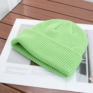 Solid color ribbed knit beanie hat for women men autumn winter warm casual stylish cap