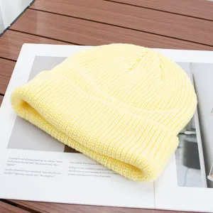 Solid color knit beanie hat autumn winter warm wool skull cap unisex soft casual stylish