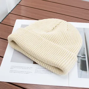Solid color knitted beanie hat autumn winter warm casual skull cap for men and women