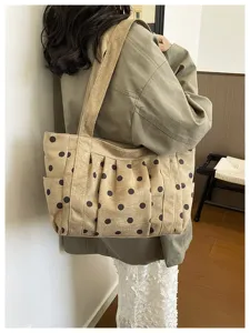 Borsa a tracolla in tela a pois, borsa capiente casual per il lavoro e l'uso quotidiano.