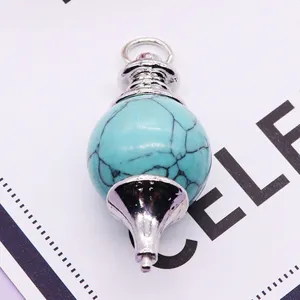 Pendentif Pendule en Pierre Turquoise Capuchon en Métal Argenté Accessoire de Bijoux