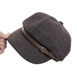 Casquette gavroche marron à motif chevron avec boucle de ceinture élégante pour femme