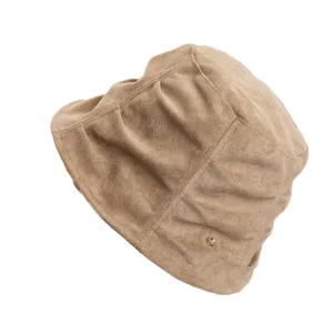 Retro pleated suede bucket hat for women, vintage casual autumn basin hat, stylish daily wear