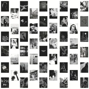50pcs autocollants de collage esthétiques noir et blanc, déco murale photo artistique pour
