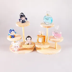 3-Tier Solid Wood Round Jewelry Display Stand Tiered Figure Storage Rack For Earrings Desktop Organizer Natural Wood Stand