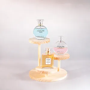 Solid wood multi-layer tiered round display stand for jewelry figures and small ornaments.