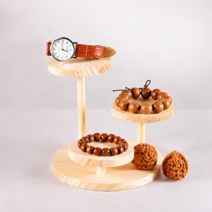 Solid wood display stand, 3-tier round tiered shelf for jewelry, watches, and crafts.