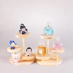 Solid wood multi-layer display stand desktop storage rack for figures and jewelry.