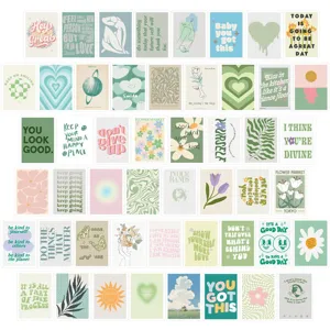 50pcs autocollants esthétiques verts mignons étanches en vinyle pour ordinateur portable gourde