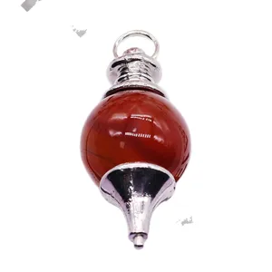 Pendule pendentif en pierre rouge naturelle capuchon métal argenté cristal collier DIY accessoire